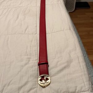 Red Leather Belt with Gold Buckle